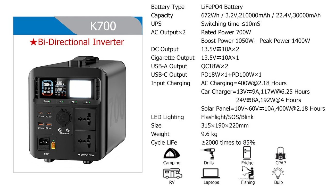 K700 full specification sheet